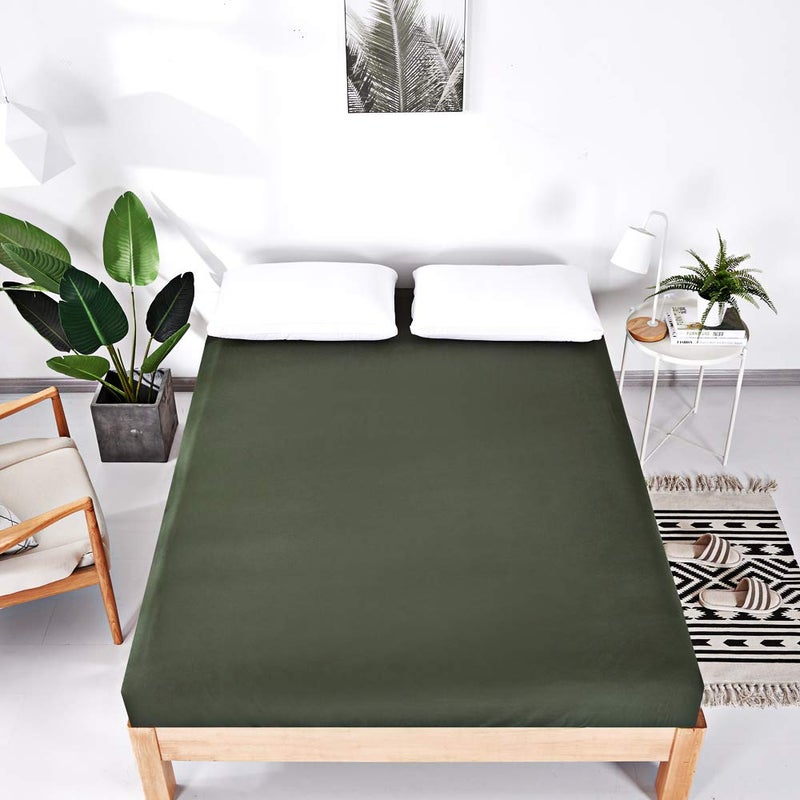 Ecocott Bedding Fitted Sheet - 100% Selected Natural Cotton - Elasticized Deep Pockets, Shrinkage & Fade Resistant - Easy Care (Avocado Green, King) - Image 2